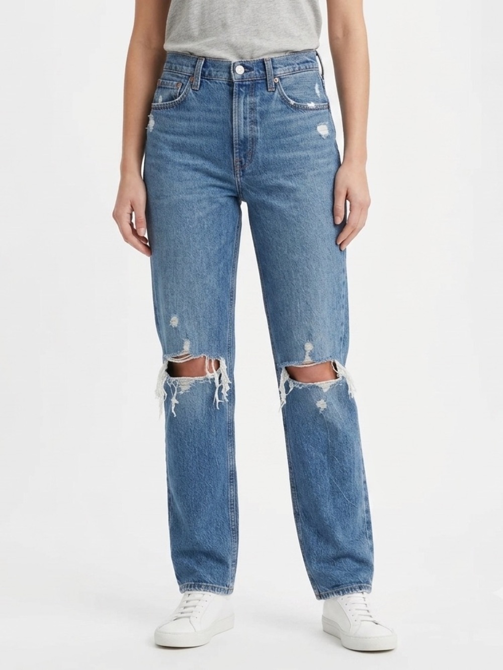 Abercrombie & Fitch Light Blue Straight-Leg Distressed Jeans